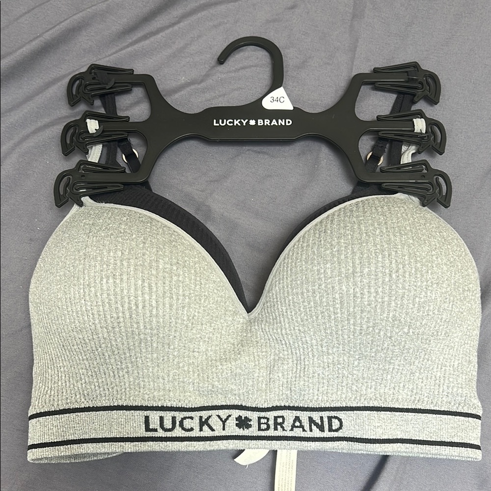 New Lucky Brand Light Gray Ribbed Bralette bra set